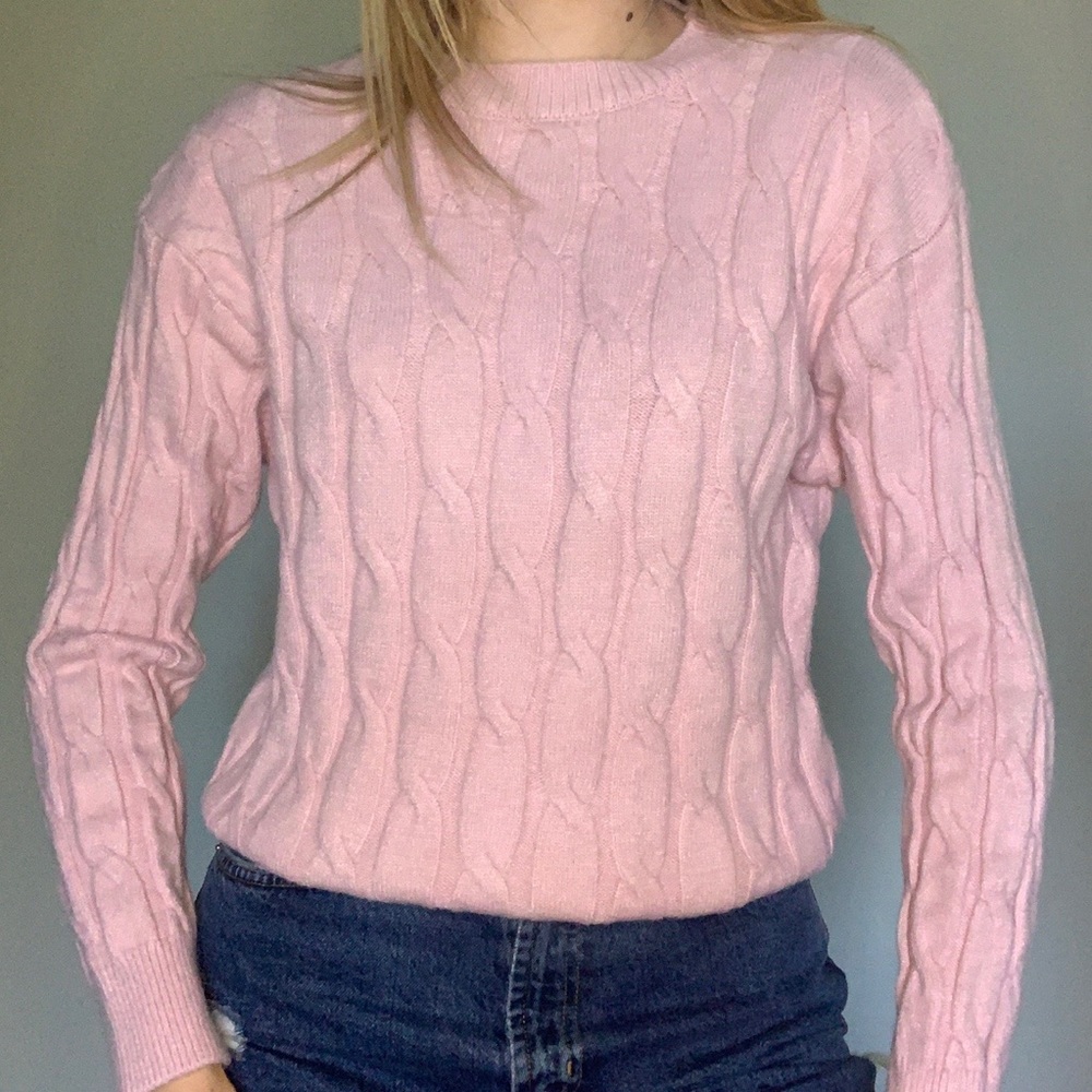 SOFTEST pink chunky cable knit sweater